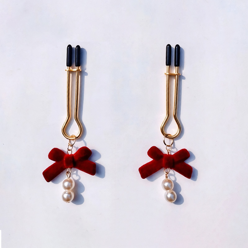 Red Velvet Bow Nipple Clamps Adjustable Lingerie - Nipple Clamps - image 1