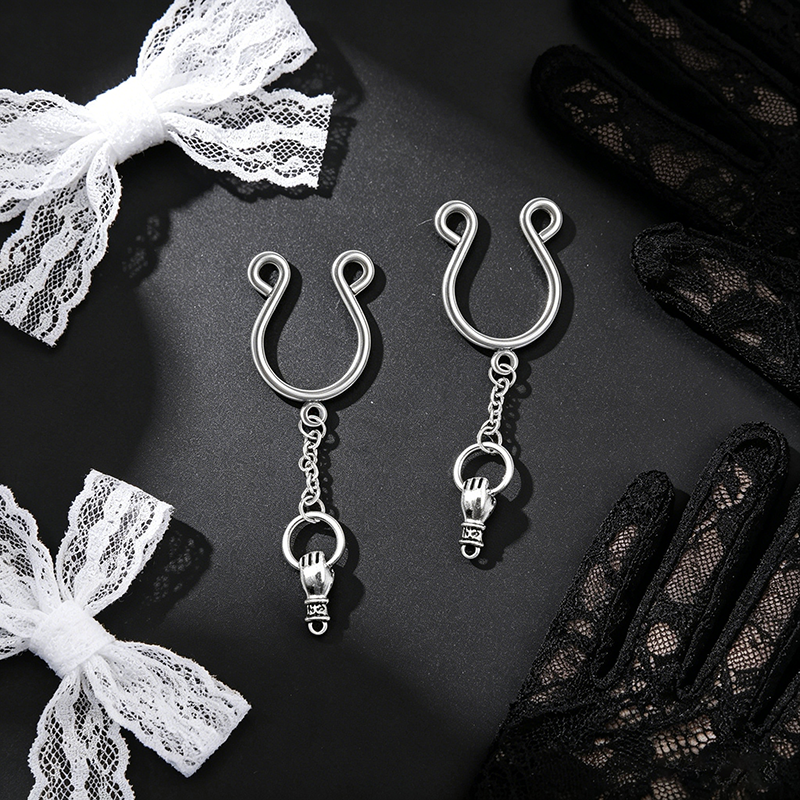 Silver Hoop Chain Clip-On Adjustable Non-Piercing Nipple Rings - image 3
