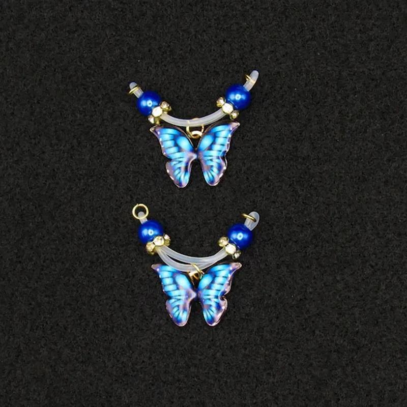 Beaded Adjustable Nipple Clamp SM Accessories - Blue Butterfly Pendant - 2 (a pair) - image 7