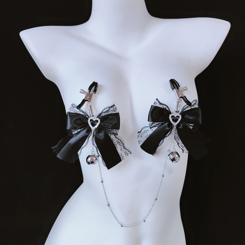 Black Lace Choker Chain Nipple Clamps Adjustable Lingerie Accessories - Nipple Clamps - image 3