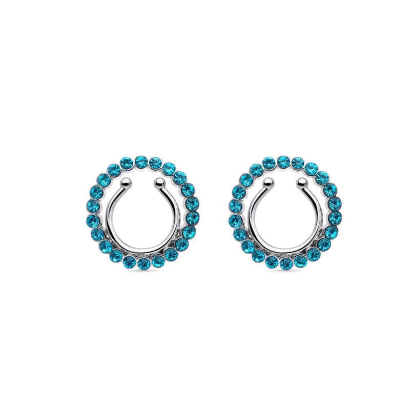 Rhinestone Circle Adjustable Non-Piercing Nipple Rings - Blue - One pair (2 pieces) - image 8