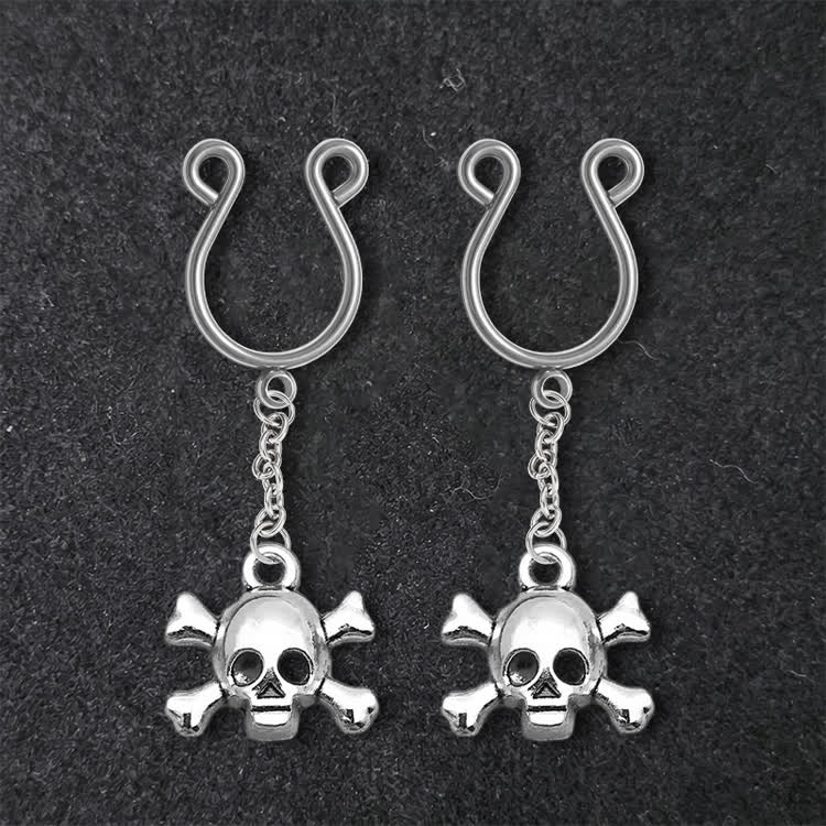 Skull Crossbones Chain Adjustable Nipple Clamp SM Accessories - Silver - 2 pack (one pair) - image 3