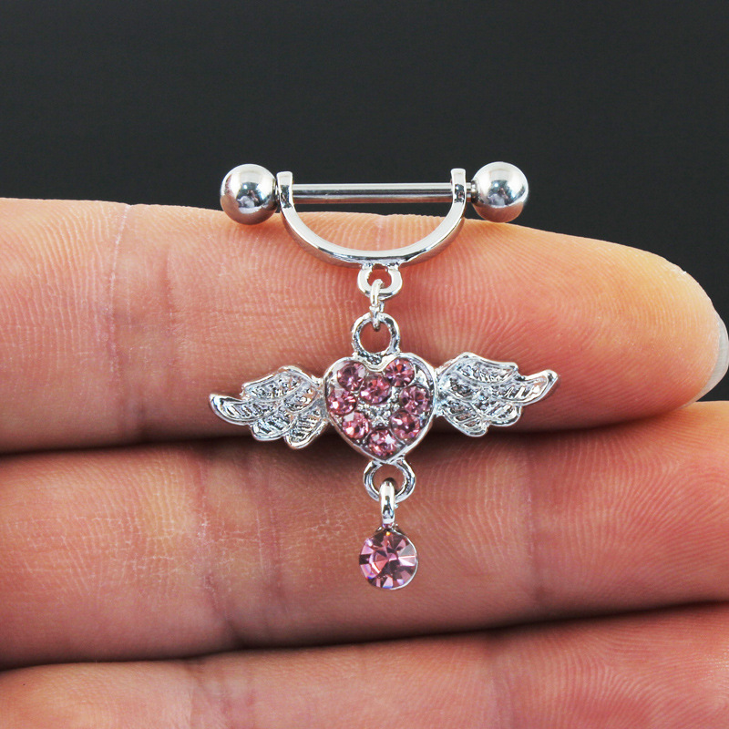 CZ Angel Wing Heart Barbell Nipple Rings - image 3