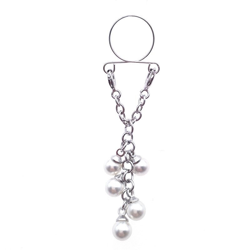 White Pearl Chain Nipple Ring - image 2