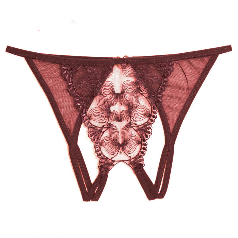 Hollow Out Lace Crotchless Sexy Panties - Red - One Size - image 3