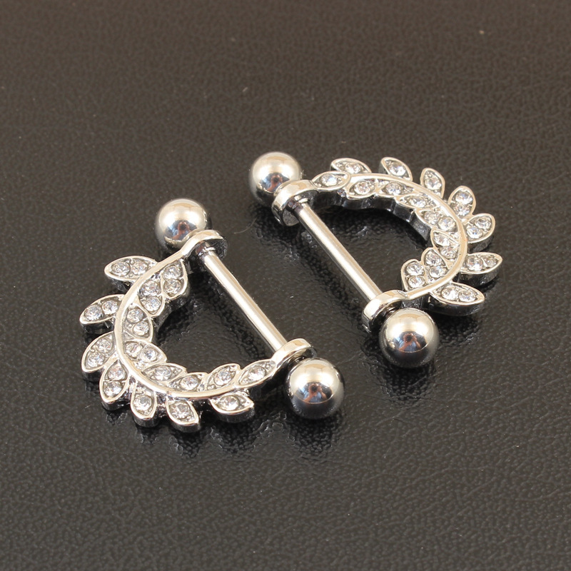 14G Crystal Leaf Barbell Nipple Rings - image 5