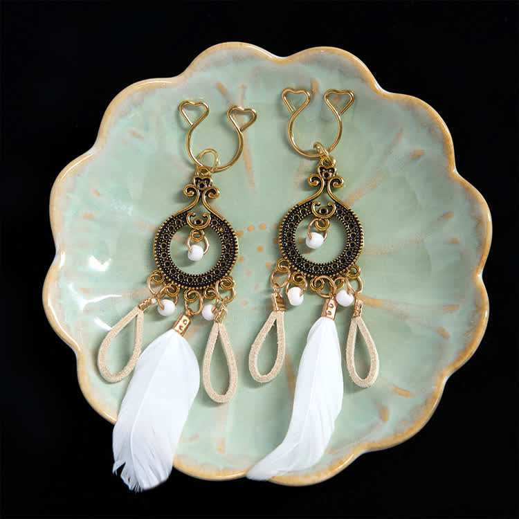 Boho Feather Adjustable Nipple Clamp SM Accessories - White - 2 pack (one pair) - image 1