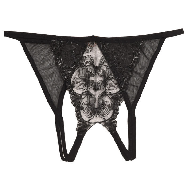 Hollow Out Lace Crotchless Sexy Panties - Black - One Size - image 5
