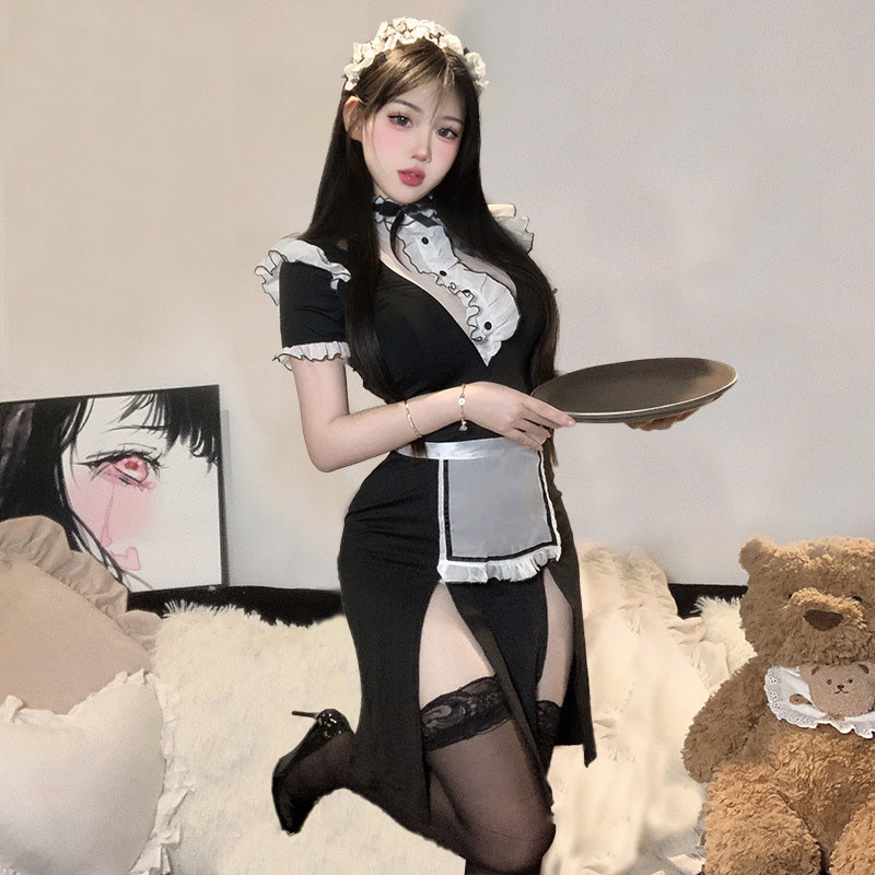 Maid See-through Split Lingerie Dress - image 3