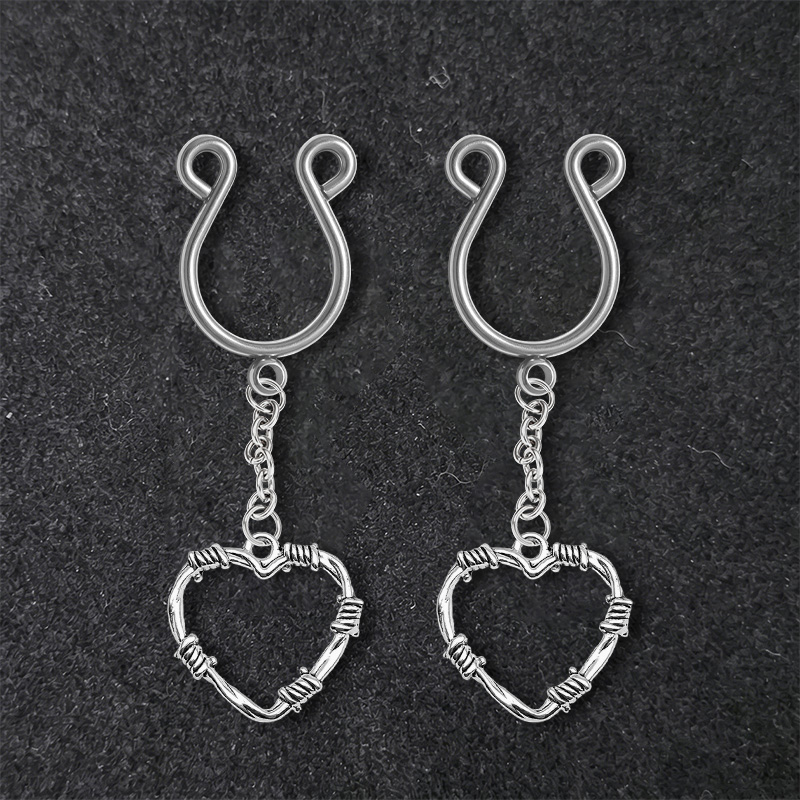 Barbed Wire Heart Chain Clip-On Adjustable Nipple Clamp SM Accessories - Silver - 2 pack (one pair) - image 3