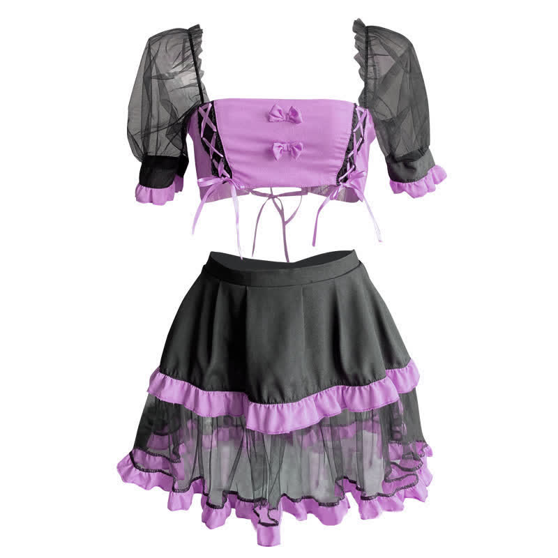 Cosplay Maid Tulle Lace Up Lingerie Set - image 8