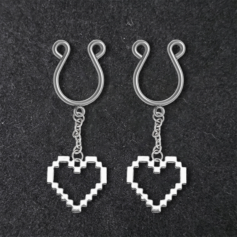 Pixel Heart Chain Adjustable Nipple Clamp SM Accessories - Silver - 2 pack (one pair) - image 3
