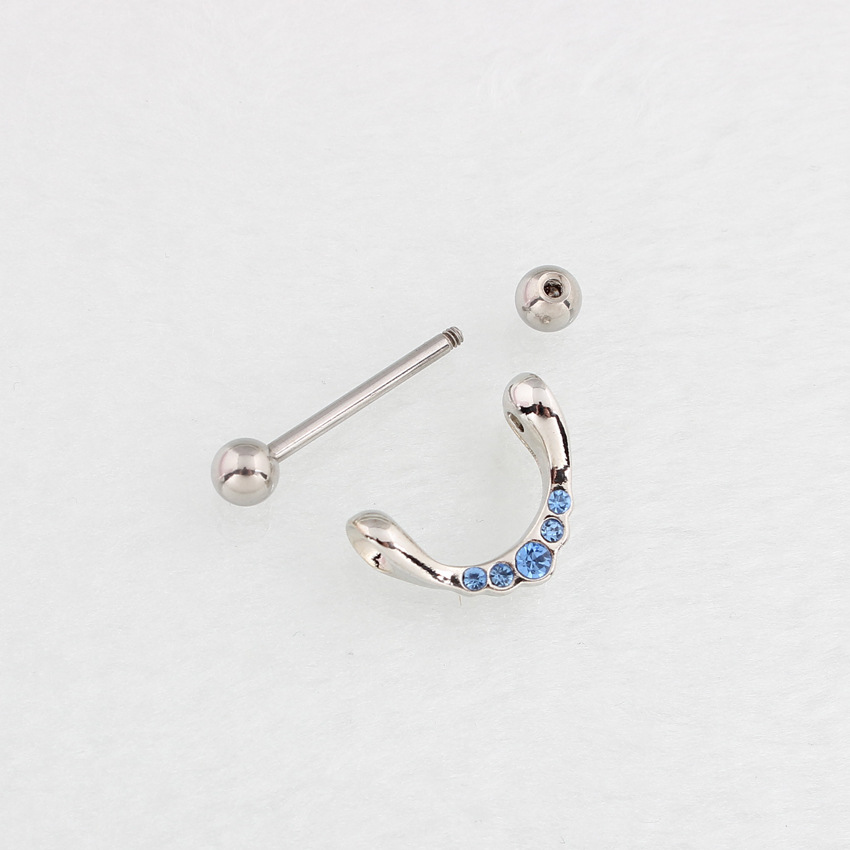 14G Blue CZ U-Bend Barbell Nipple Rings - image 4