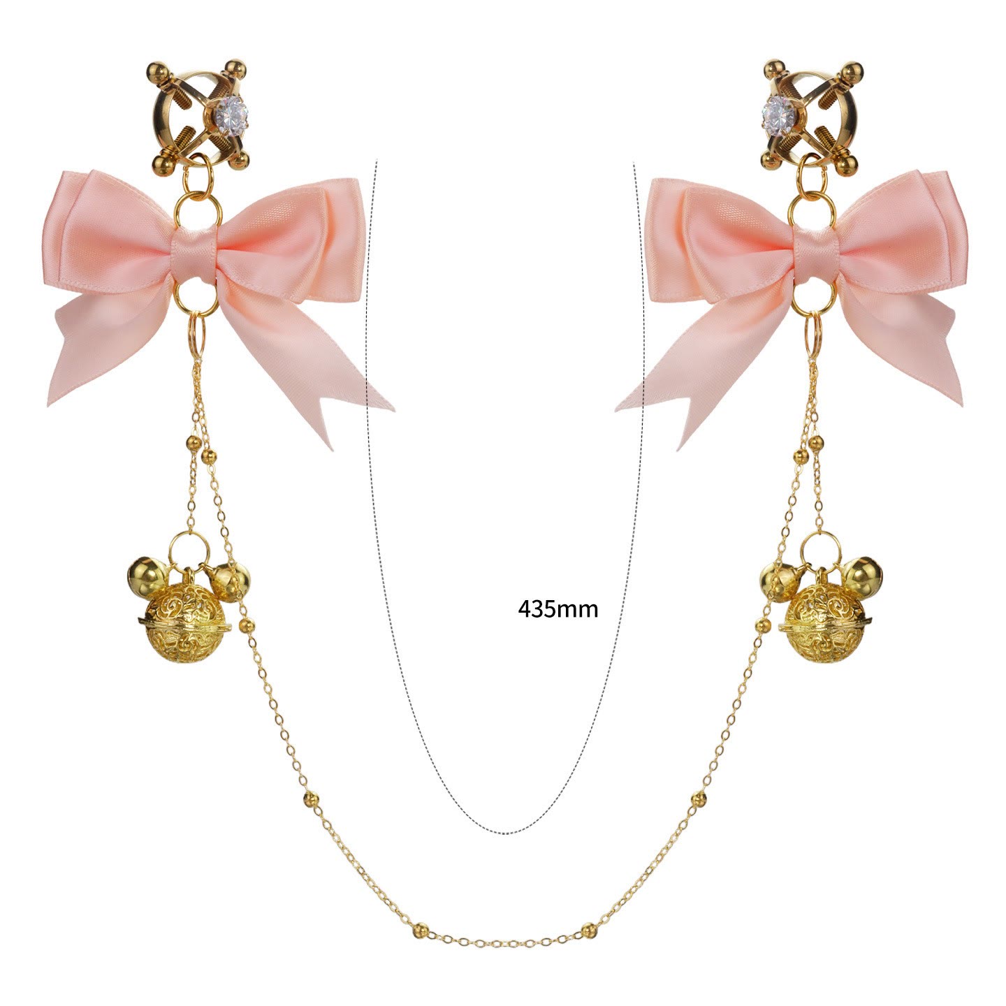 Bow Gold Bell Chain Non-Piercing Nipple Rings - CrossChainCrystal - image 6