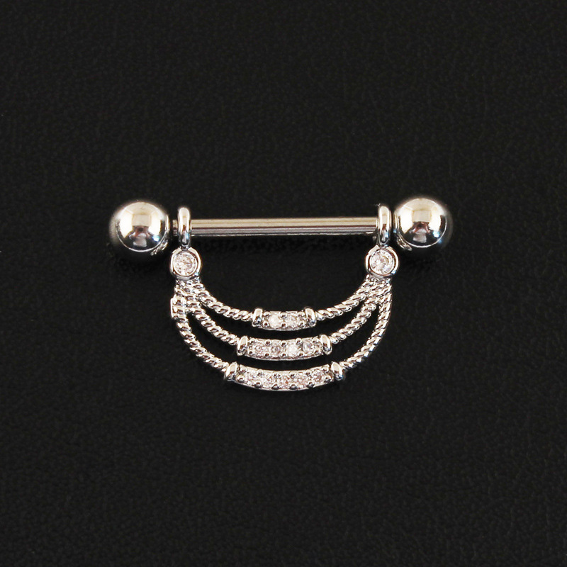 Triple Row CZ Drape Barbell Nipple Rings - image 3