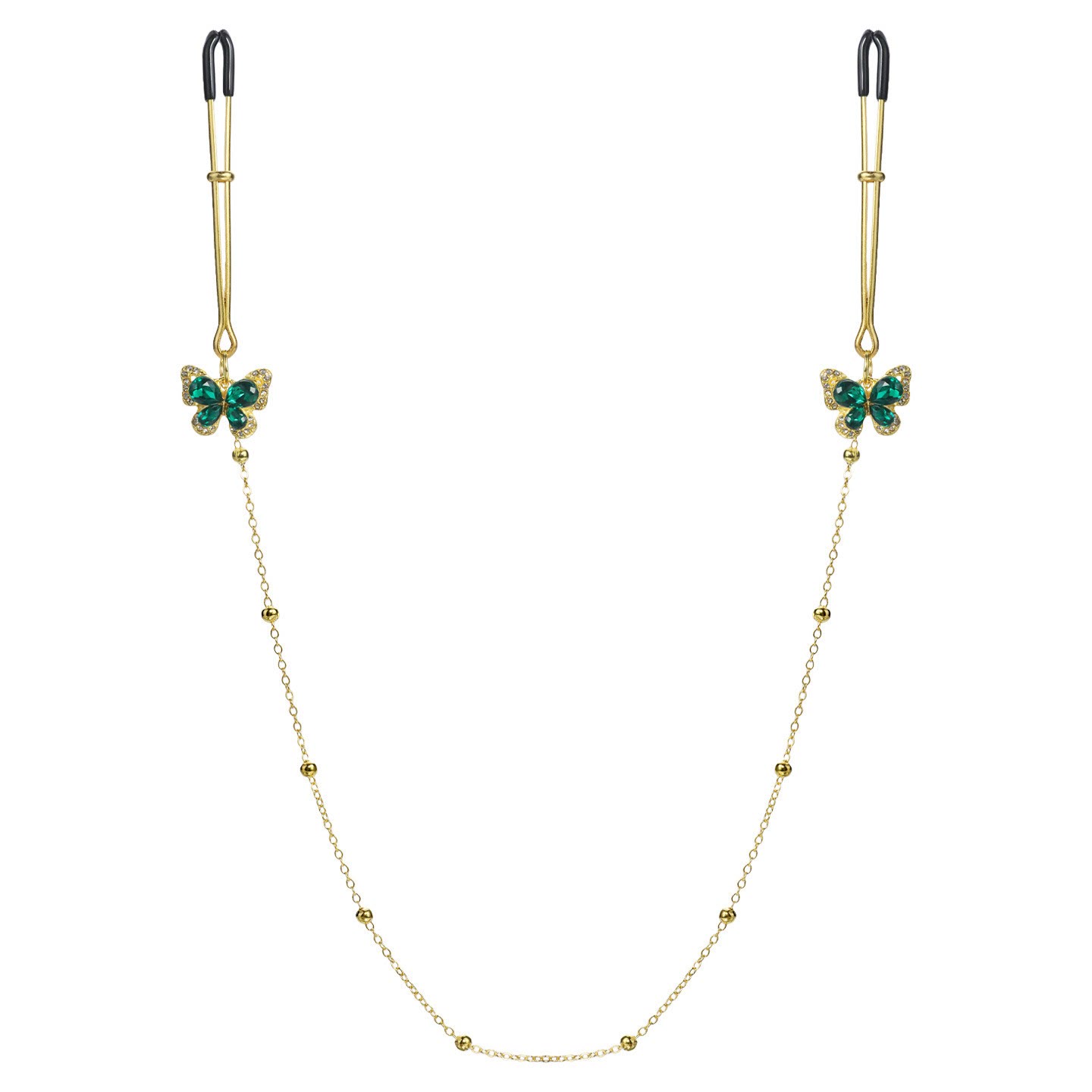 Butterfly Rhinestone Chain Non-Piercing Nipple Rings - ChainVClamp - image 3
