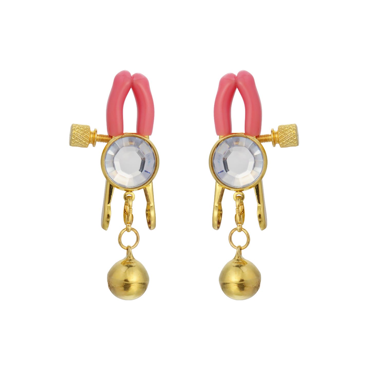 Red Gem & Bell Adjustable Nipple Rings - PinkGoldBell - image 4