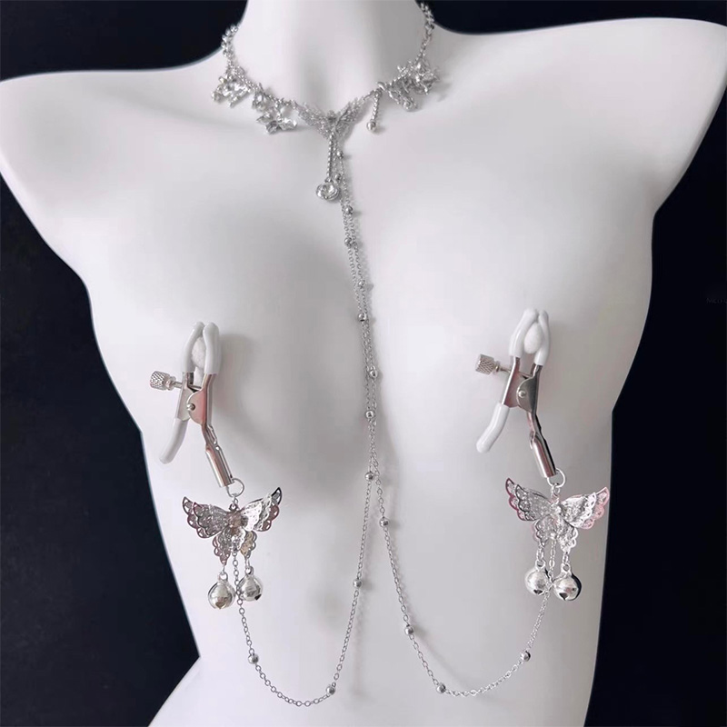 Butterfly Bell Choker Nipple Rings Adjustable Lingerie - Choker + Nipple Clamps - image 2