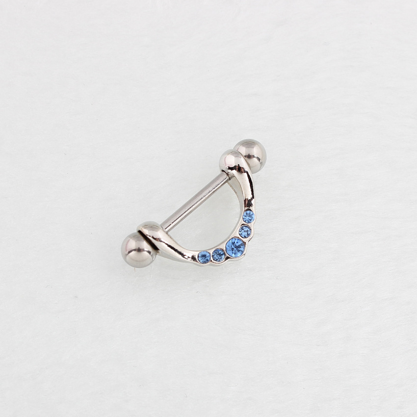 14G Blue CZ U-Bend Barbell Nipple Rings - image 3