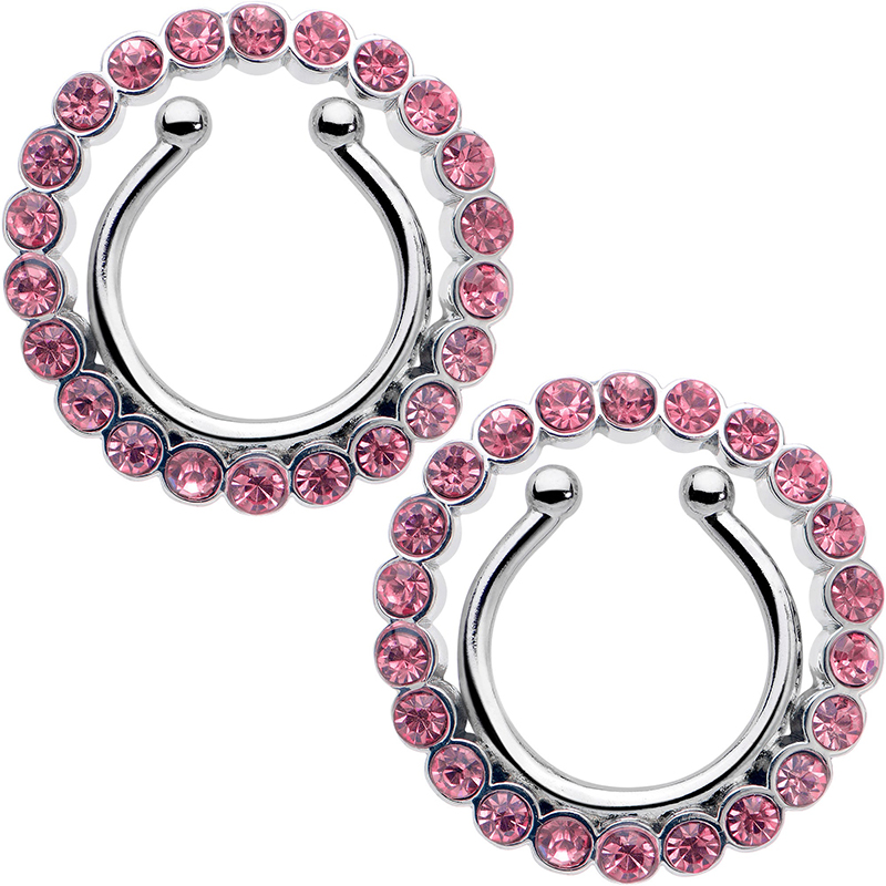 Rhinestone Circle Nipple Clamp Adjustable Lingerie Accessories - Pink - One pair (2 pieces) - image 3