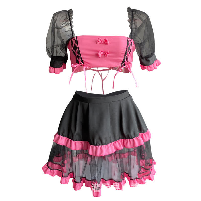 Cosplay Maid Tulle Lace Up Lingerie Set - image 2