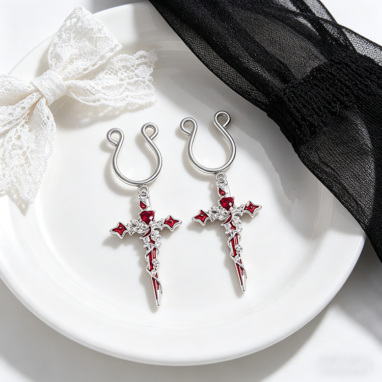 Red Rhinestone Cross Sword Adjustable Nipple Clamp SM Accessories - image 1