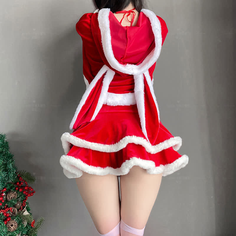 Christmas Bunny Ears Hooded Cloak Velvet Lingerie Set - image 10