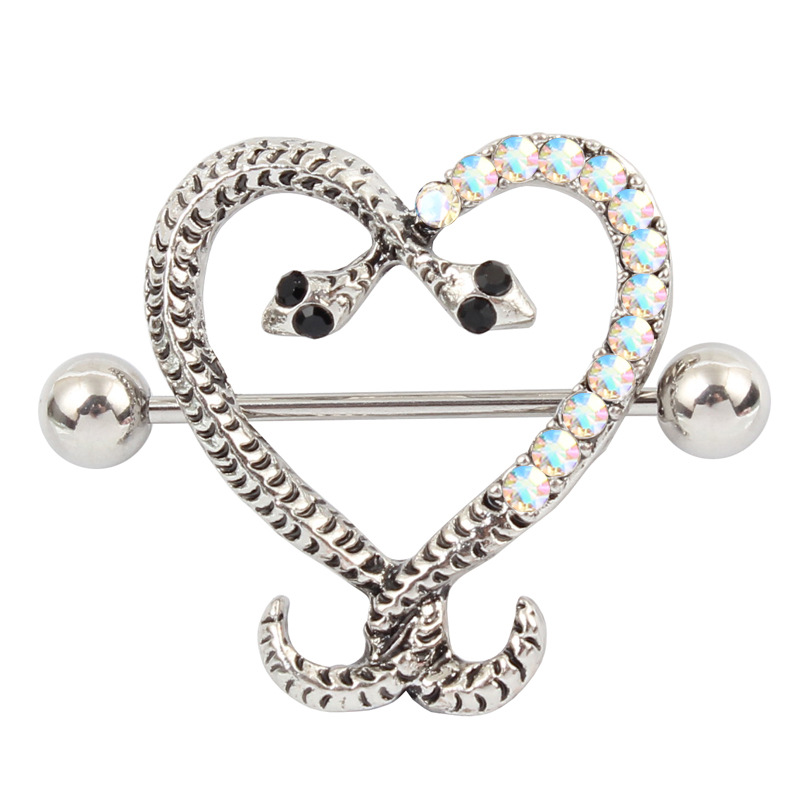 Crystal Double Serpent Heart Barbell Nipple Rings - Aurora - image 4