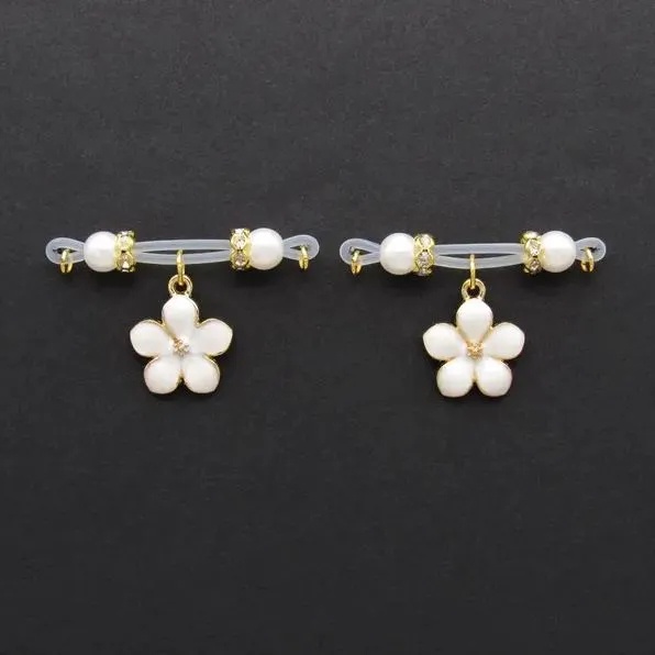 Cherry Blossom Adjustable Barbell Nipple Piercings - White - 2-pack (one pair) - image 3