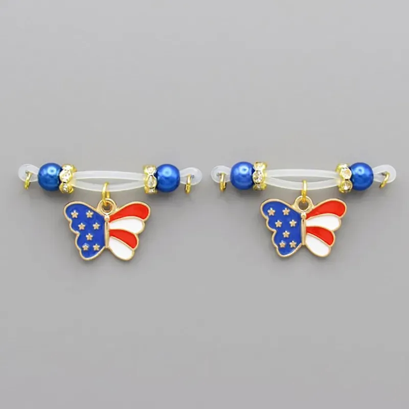 Beaded Adjustable Nipple Clamp SM Accessories - Flag Butterfly Pendant - 2 (a pair) - image 6