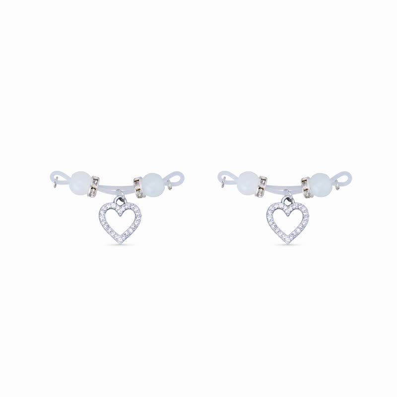 Rhinestone Heart-shaped Charm Adjustable Non-Piercing Nipple Rings - White - 2 pack (one pair) - image 4