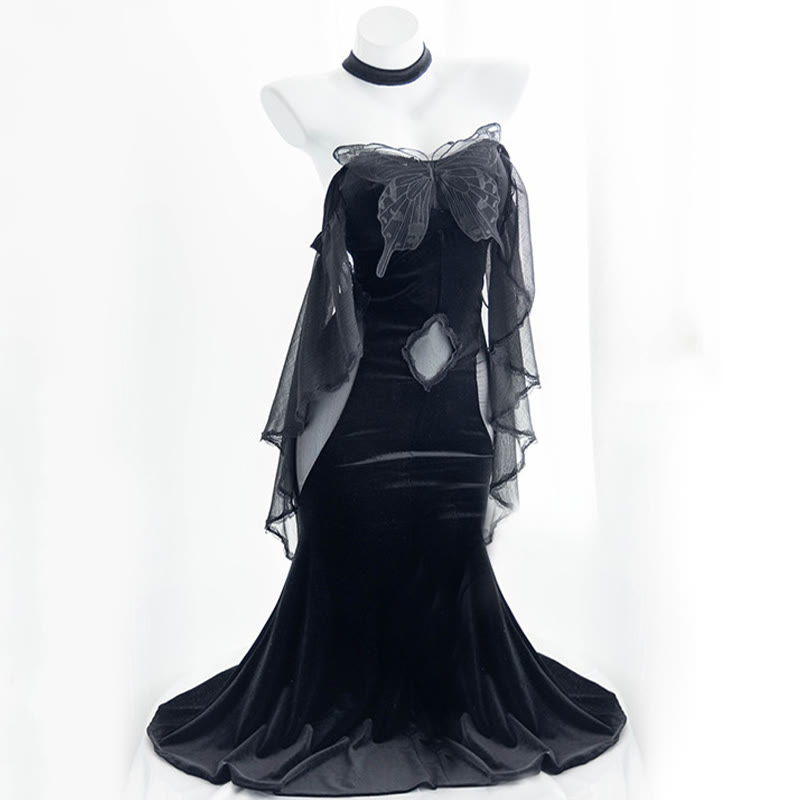 Sexy Off The Shoulder Butterfly Mesh Fishtail Dress - image 1