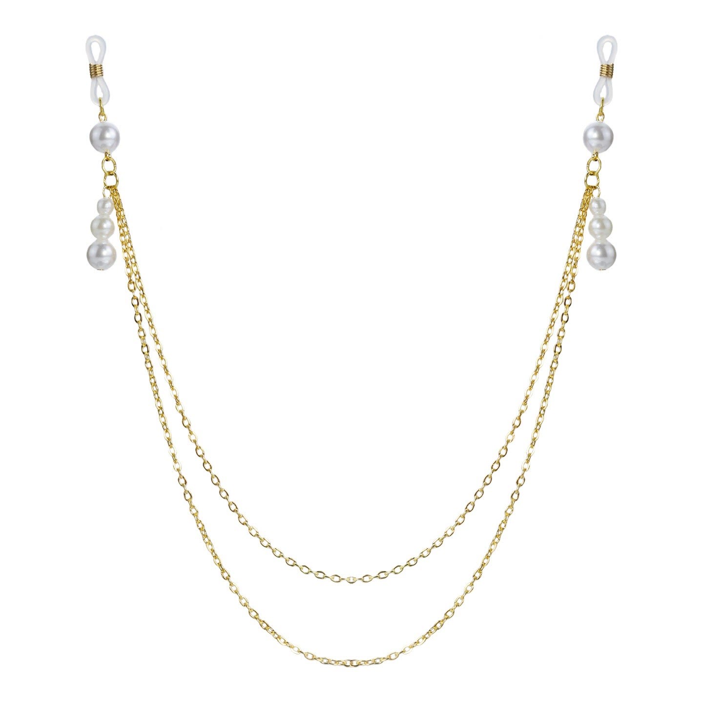 Long Chain Pearl Drop Non-Piercing Nipple Rings - GoldLongTriple - image 3