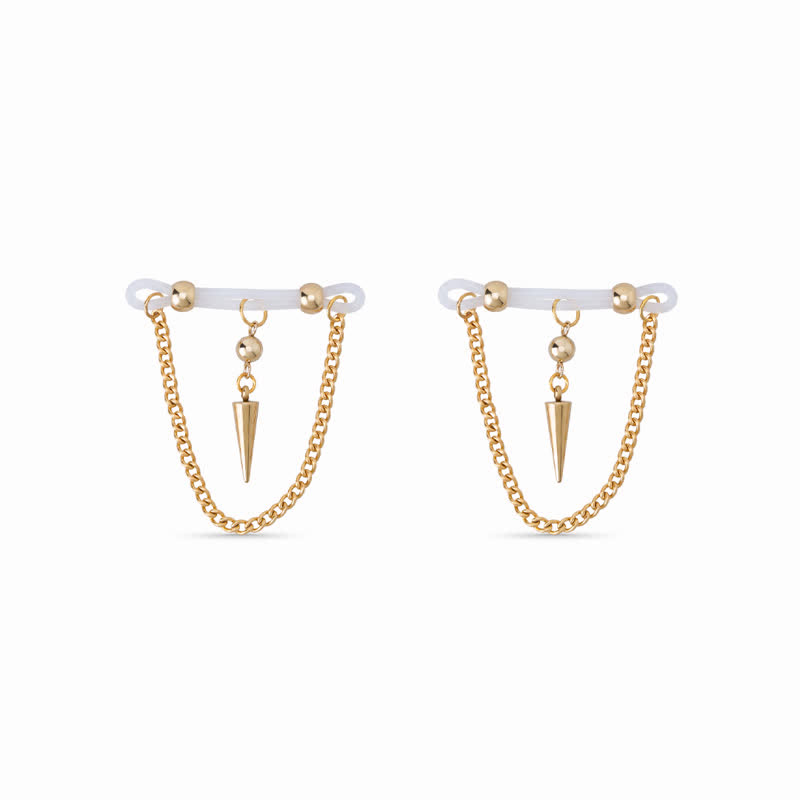 Spike Chain Drape Non-Piercing Nipple Rings - Gold - image 4