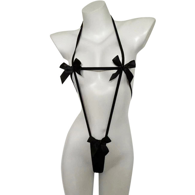 Bow Bikini Jumpsuit Lingerie - Black - Set A - One Size - image 5