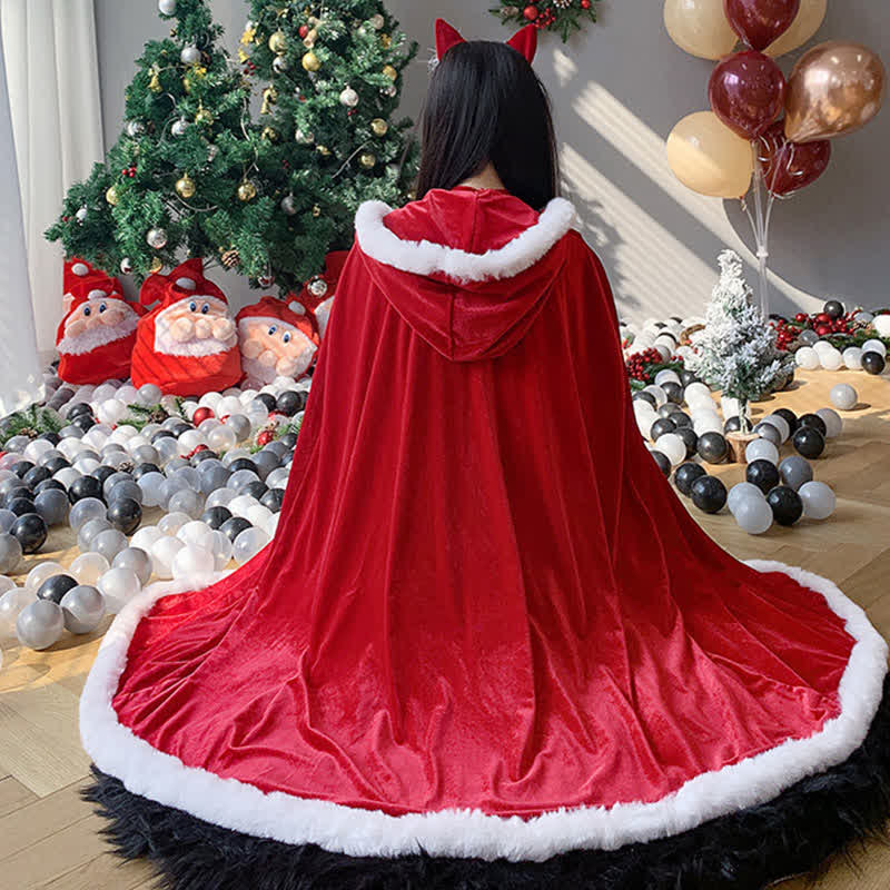 Christmas Bunny Ears Hooded Cloak Velvet Lingerie Set - Red - Set A - 3XL - image 12