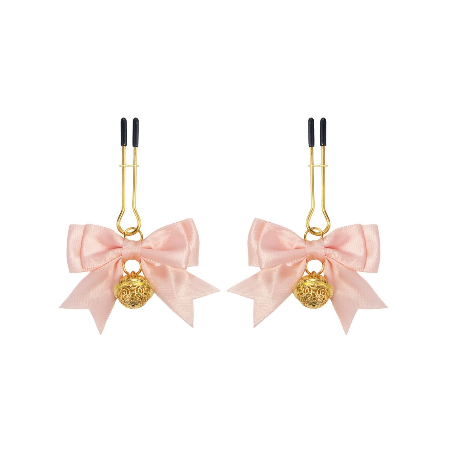 Pink Bow Gold Bell Nipple Rings with Chain - UClamp - image 3