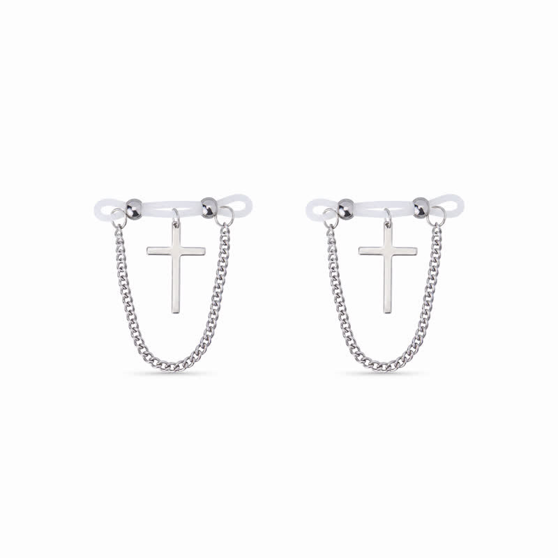 Cross Chain Drape Non-Piercing Nipple Rings - Silver - image 3