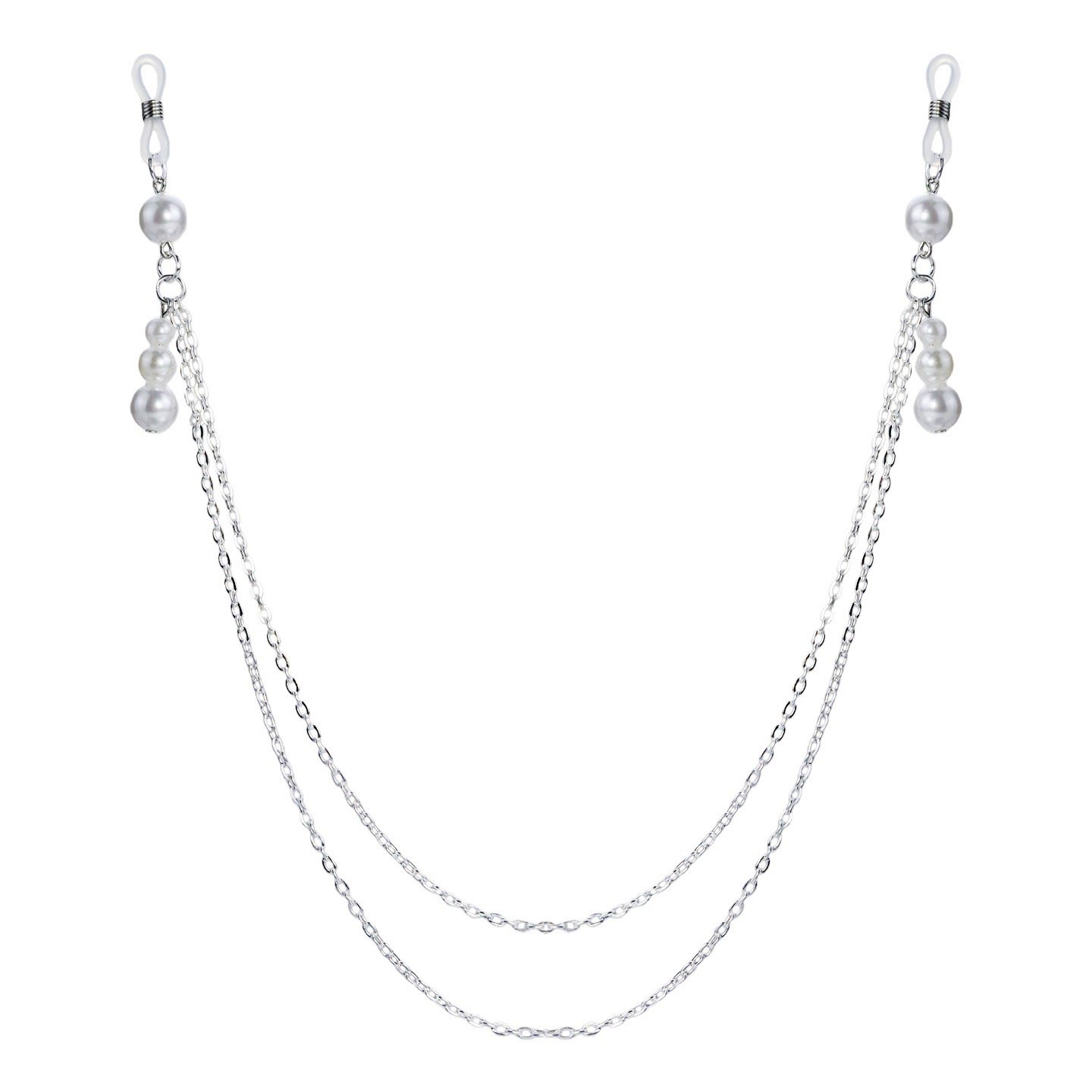 Long Chain Pearl Drop Non-Piercing Nipple Rings - SilverLongTriple - image 4