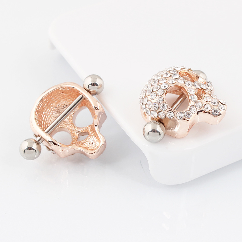 14G Gold Gem Skull Barbell Nipple Rings - image 5