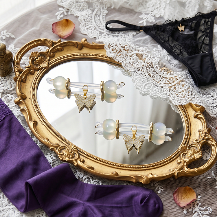 Rhinestone Butterfly Adjustable Non-Piercing Nipple Rings - image 3