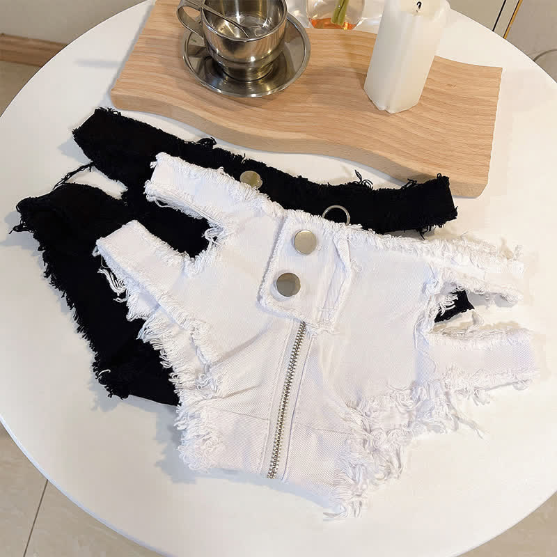 Sexy Zipper Hollow Out Denim Shorts Lingerie - image 1