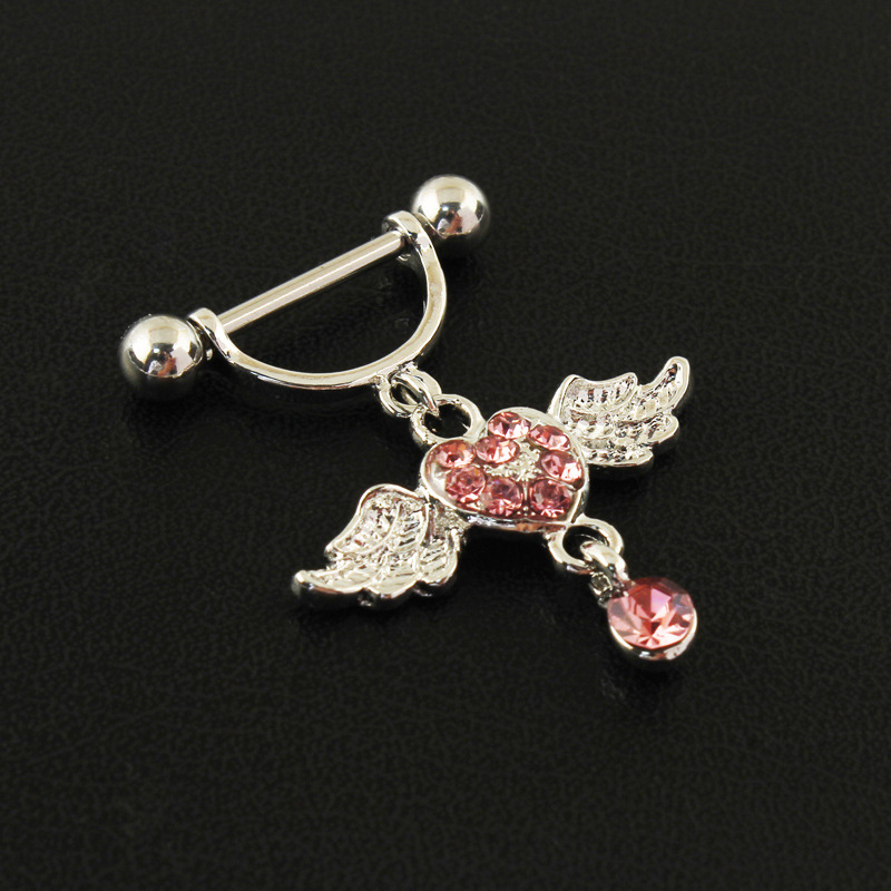 CZ Angel Wing Heart Barbell Nipple Rings - image 4