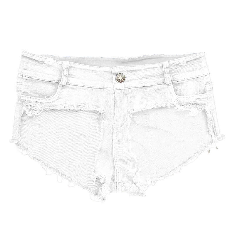 Sexy Pure Color Denim Shorts Lingerie - White - XL - image 2