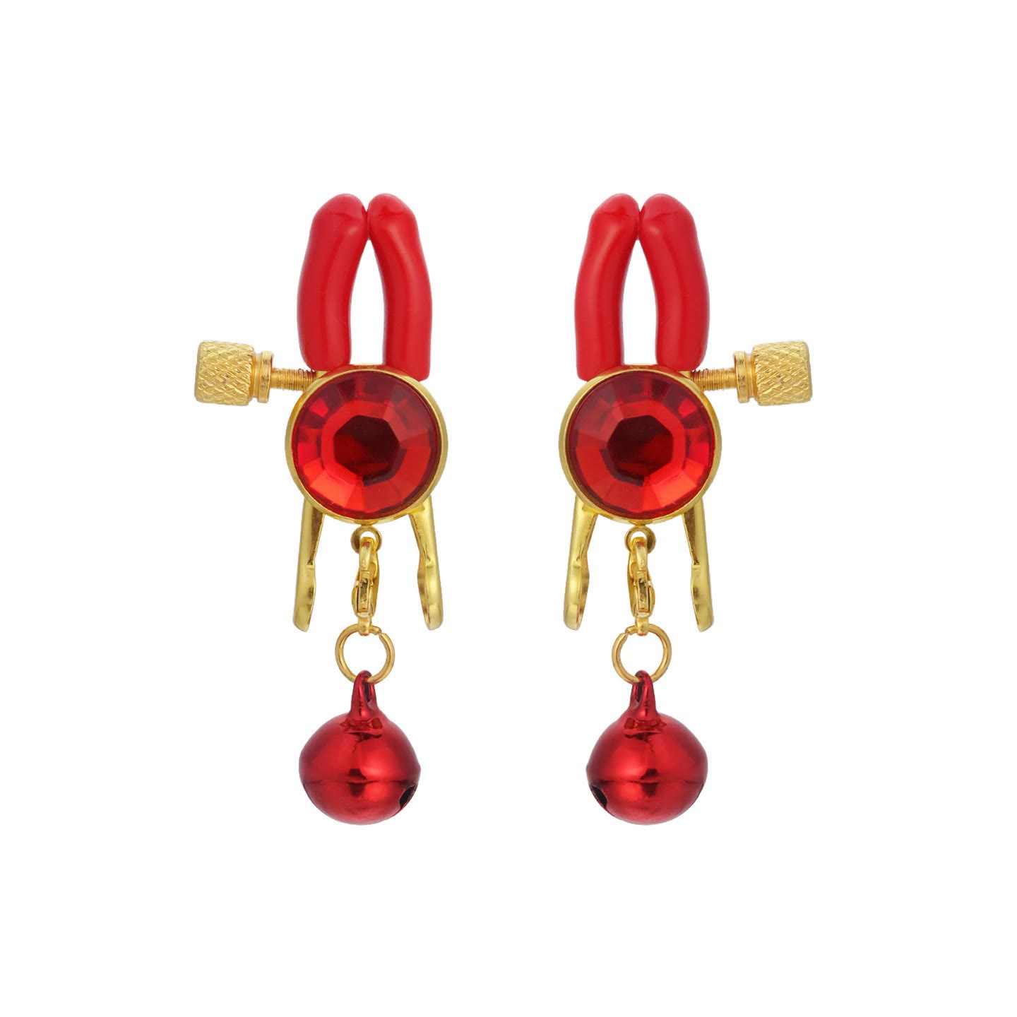 Red Gem & Bell Adjustable Nipple Rings - RedRedBell - image 6