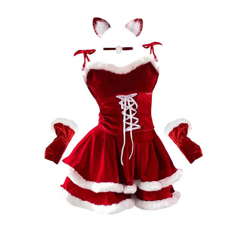 Christmas Bunny Ears Hooded Cloak Velvet Lingerie Set - image 2