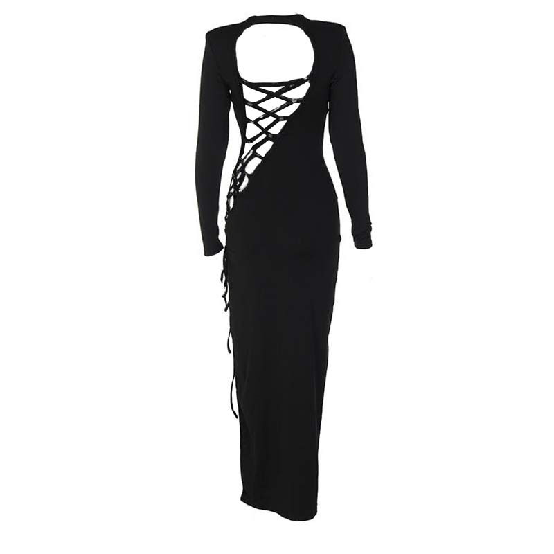 Hollow Out Lace Up Side Split Dress - image 10