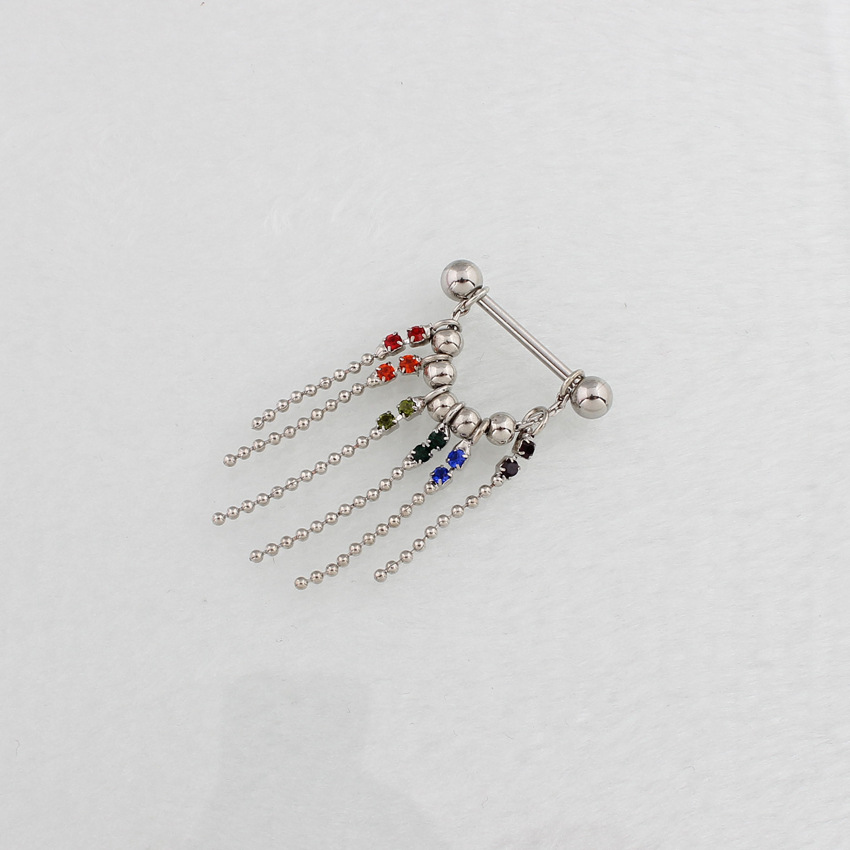 14G Rainbow Gem Chain Dangle Barbell Nipple Rings - image 3