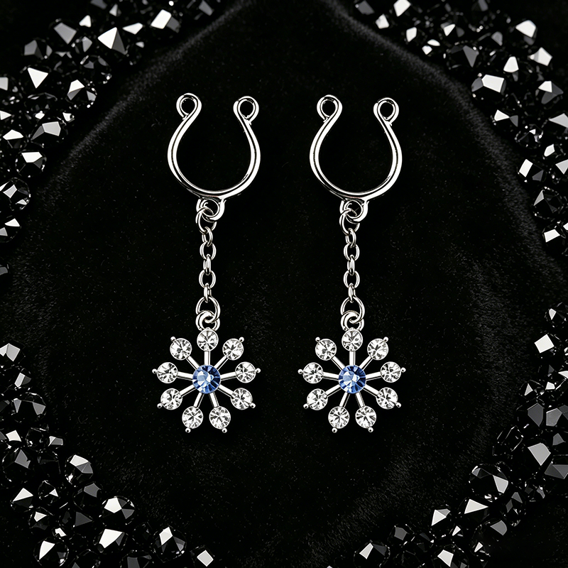 Blue Rhinestone Snowflake Dangle Adjustable Nipple Clamp SM Accessories - Silver - 2 pack (one pair) - image 2