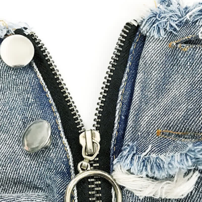 Sexy Zipper Hollow Out Denim Shorts Lingerie - image 15